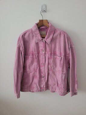 We The Free (Free People) Acid Wash-Style Pink Denim/Jean Jacket-XL